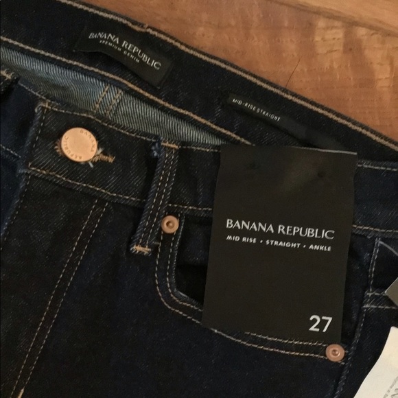 NWT BANANA REPUBLIC STRAIGHT LEG LOW STRETCH SOFT MID RISE JEANS - DARK RINSE - Picture 8 of 11